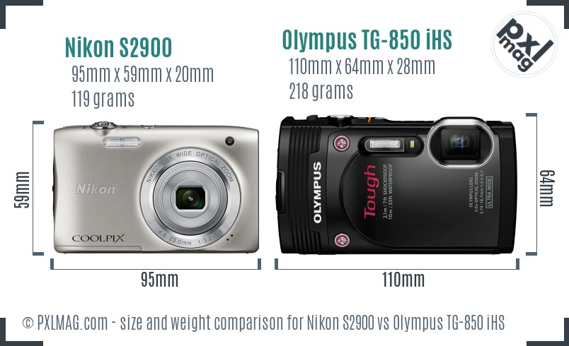 Nikon S2900 vs Olympus TG-850 iHS size comparison