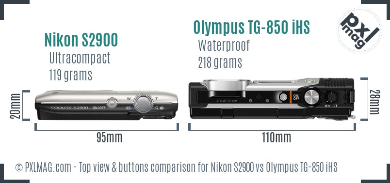 Nikon S2900 vs Olympus TG-850 iHS top view buttons comparison