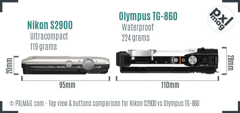 Nikon S2900 vs Olympus TG-860 top view buttons comparison