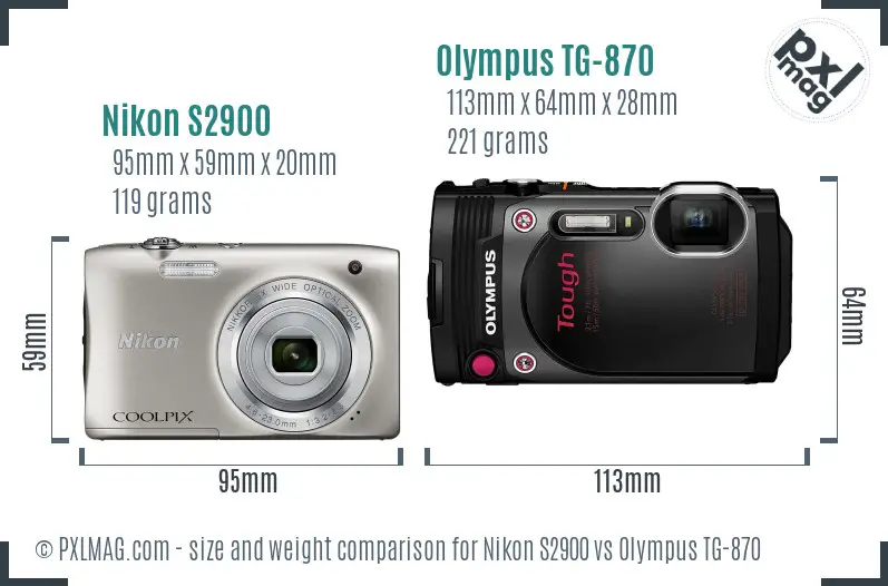 Nikon S2900 vs Olympus TG-870 size comparison