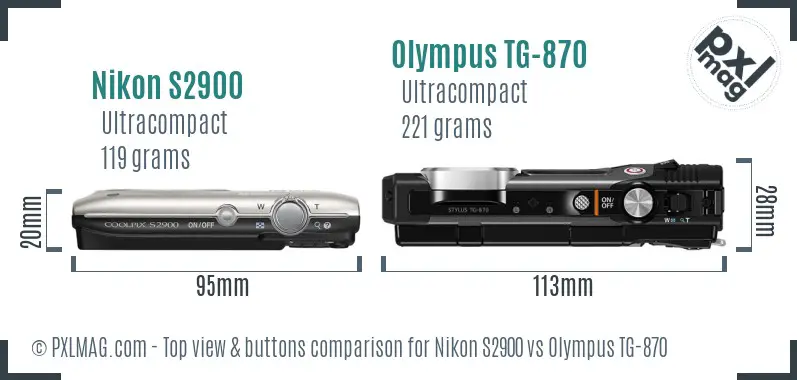 Nikon S2900 vs Olympus TG-870 top view buttons comparison