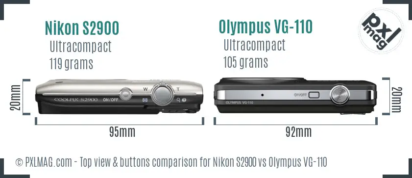 Nikon S2900 vs Olympus VG-110 top view buttons comparison