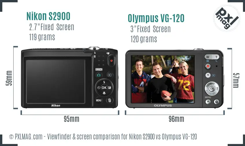 Nikon S2900 vs Olympus VG-120 Screen and Viewfinder comparison