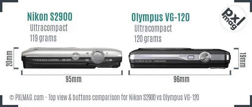 Nikon S2900 vs Olympus VG-120 top view buttons comparison