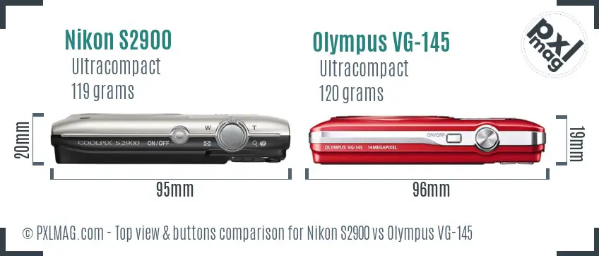 Nikon S2900 vs Olympus VG-145 top view buttons comparison
