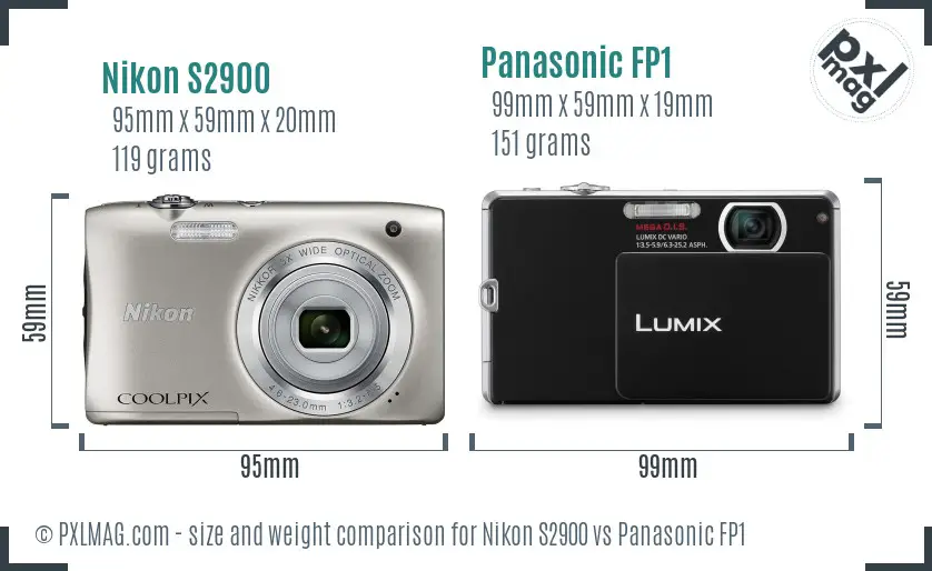 Nikon S2900 vs Panasonic FP1 size comparison