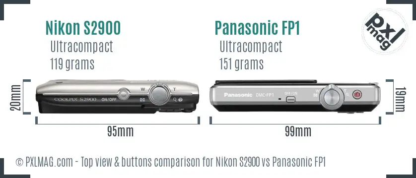 Nikon S2900 vs Panasonic FP1 top view buttons comparison