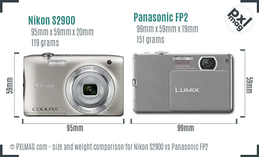 Nikon S2900 vs Panasonic FP2 size comparison