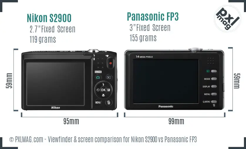 Nikon S2900 vs Panasonic FP3 Screen and Viewfinder comparison