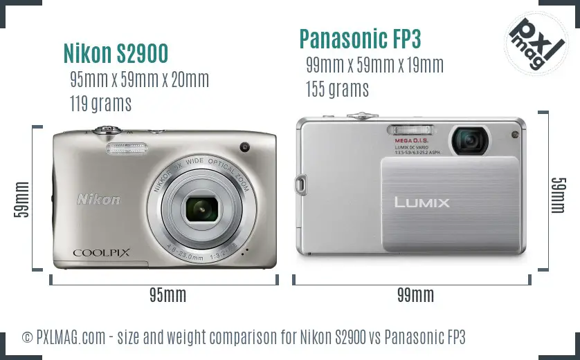 Nikon S2900 vs Panasonic FP3 size comparison