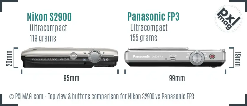 Nikon S2900 vs Panasonic FP3 top view buttons comparison