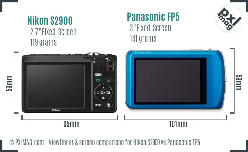 Nikon S2900 vs Panasonic FP5 Screen and Viewfinder comparison