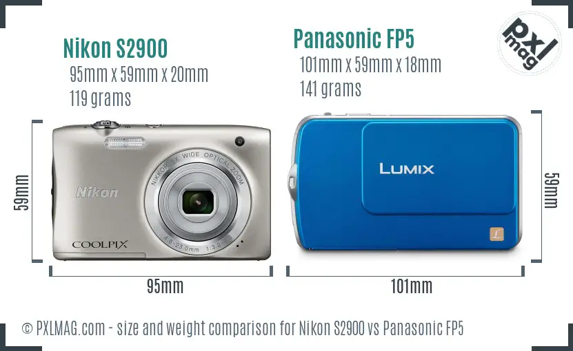 Nikon S2900 vs Panasonic FP5 size comparison
