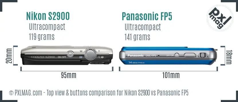 Nikon S2900 vs Panasonic FP5 top view buttons comparison
