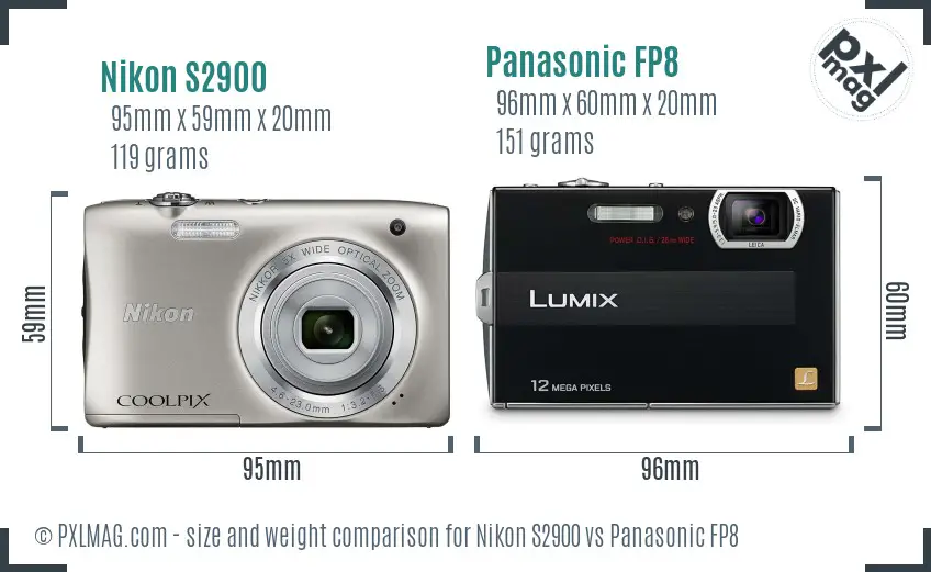 Nikon S2900 vs Panasonic FP8 size comparison