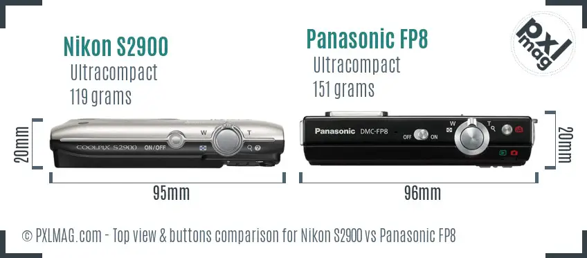 Nikon S2900 vs Panasonic FP8 top view buttons comparison