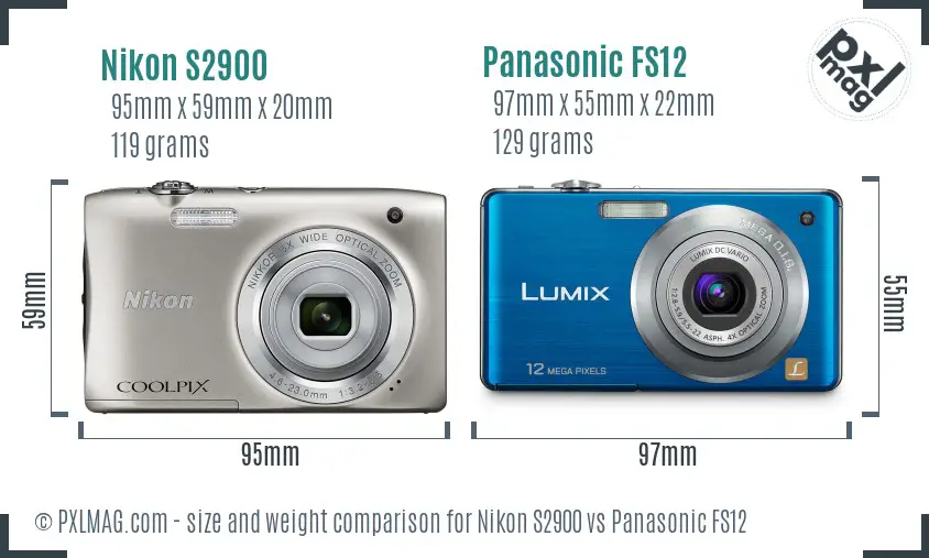 Nikon S2900 vs Panasonic FS12 size comparison