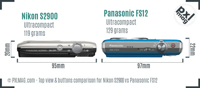 Nikon S2900 vs Panasonic FS12 top view buttons comparison