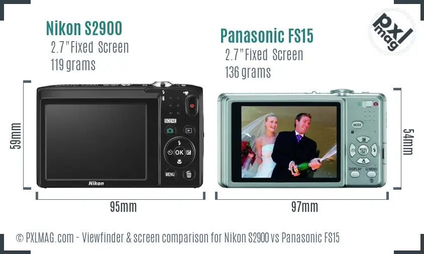 Nikon S2900 vs Panasonic FS15 Screen and Viewfinder comparison