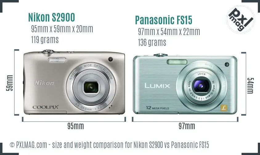 Nikon S2900 vs Panasonic FS15 size comparison