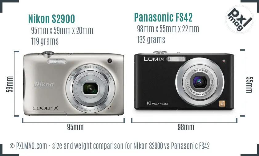 Nikon S2900 vs Panasonic FS42 size comparison