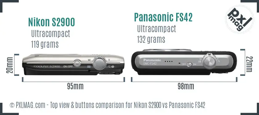 Nikon S2900 vs Panasonic FS42 top view buttons comparison