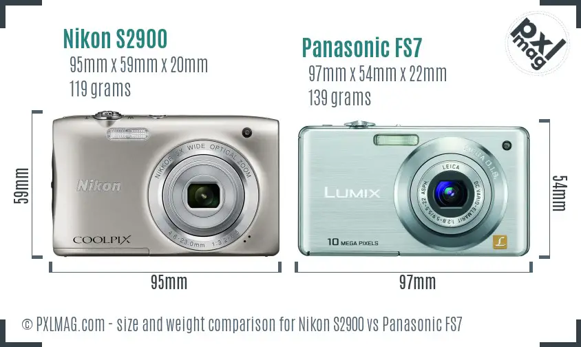 Nikon S2900 vs Panasonic FS7 size comparison