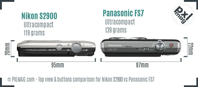 Nikon S2900 vs Panasonic FS7 top view buttons comparison