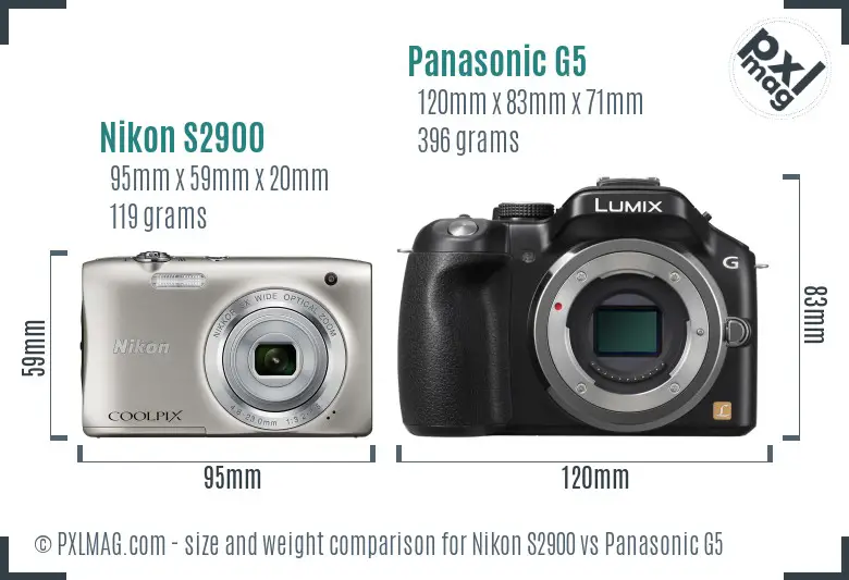 Nikon S2900 vs Panasonic G5 size comparison