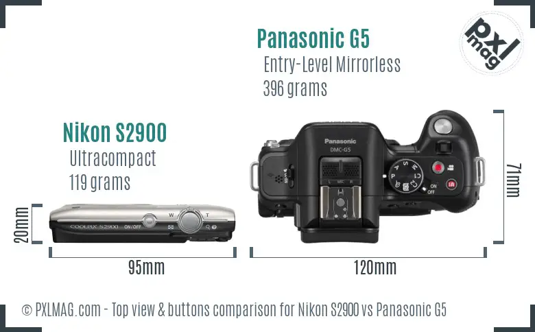Nikon S2900 vs Panasonic G5 top view buttons comparison