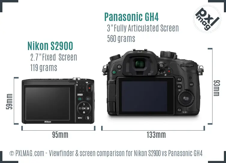 Nikon S2900 vs Panasonic GH4 Screen and Viewfinder comparison