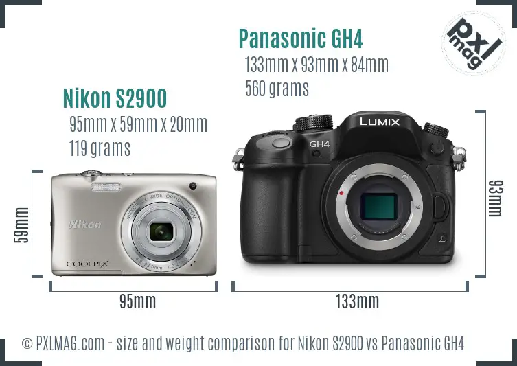 Nikon S2900 vs Panasonic GH4 size comparison