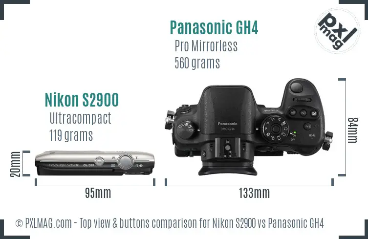 Nikon S2900 vs Panasonic GH4 top view buttons comparison