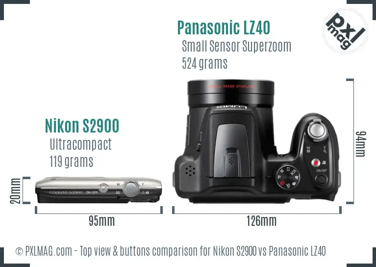 Nikon S2900 vs Panasonic LZ40 top view buttons comparison