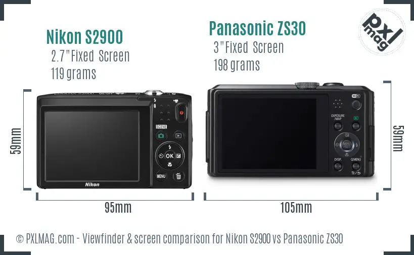 Nikon S2900 vs Panasonic ZS30 Screen and Viewfinder comparison