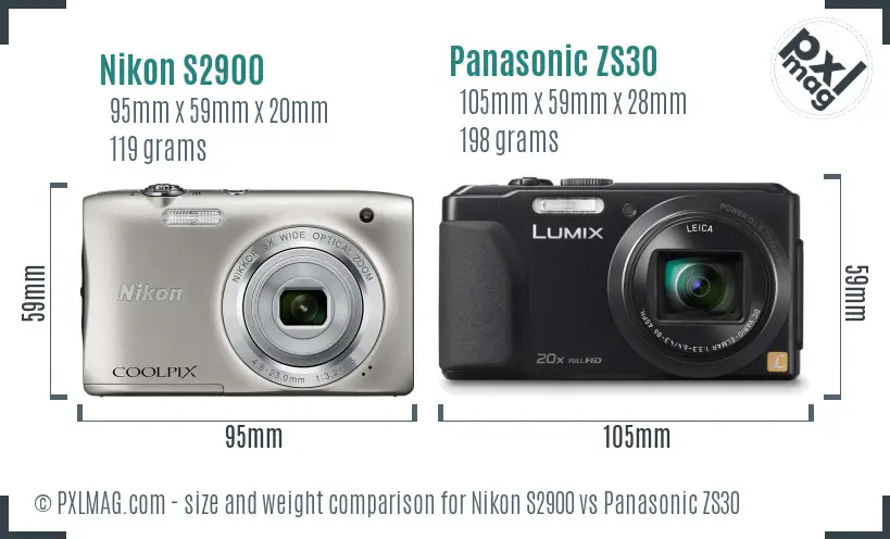 Nikon S2900 vs Panasonic ZS30 size comparison