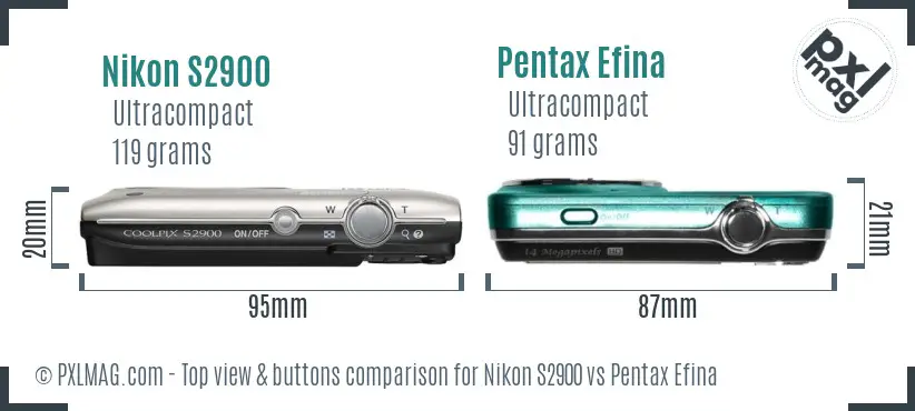 Nikon S2900 vs Pentax Efina top view buttons comparison Nikon S2900 vs Pentax Efina top view buttons comparison