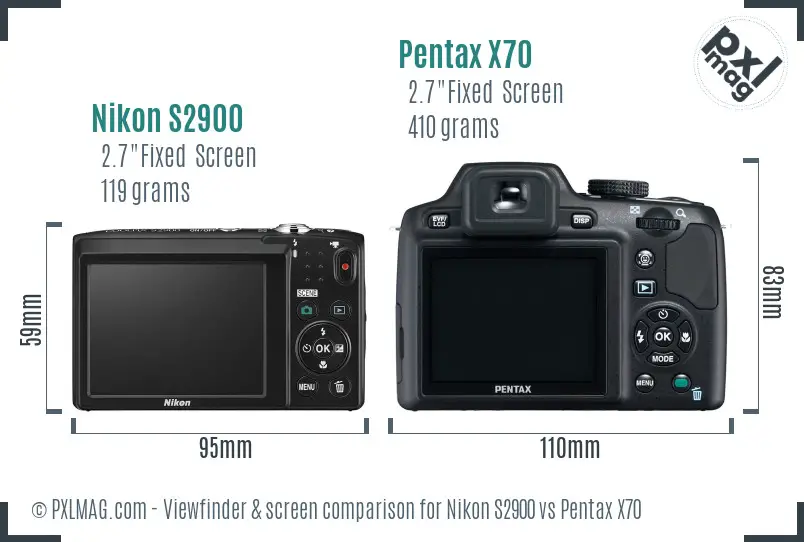 Nikon S2900 vs Pentax X70 Screen and Viewfinder comparison