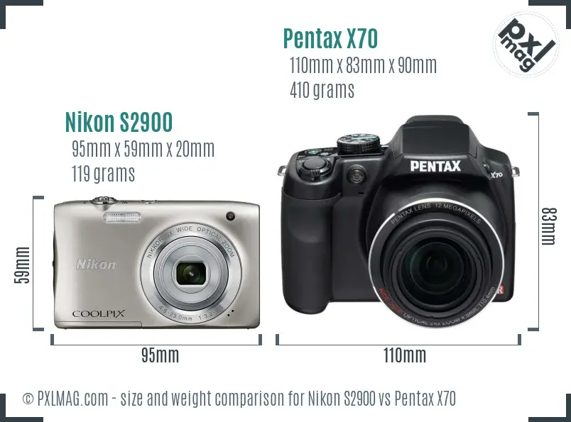 Nikon S2900 vs Pentax X70 size comparison