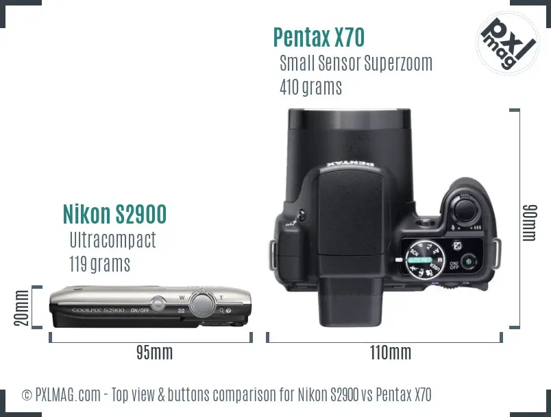 Nikon S2900 vs Pentax X70 top view buttons comparison