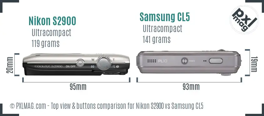 Nikon S2900 vs Samsung CL5 top view buttons comparison