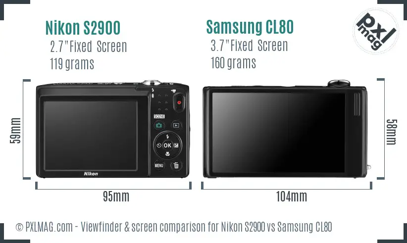 Nikon S2900 vs Samsung CL80 Screen and Viewfinder comparison
