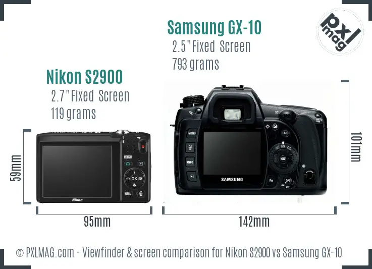 Nikon S2900 vs Samsung GX-10 Screen and Viewfinder comparison