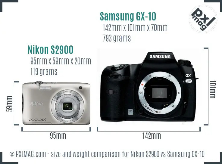 Nikon S2900 vs Samsung GX-10 size comparison