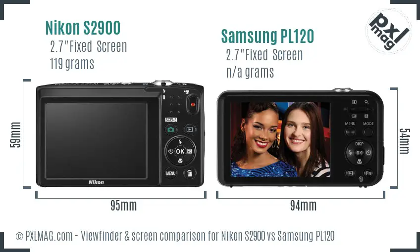 Nikon S2900 vs Samsung PL120 Screen and Viewfinder comparison