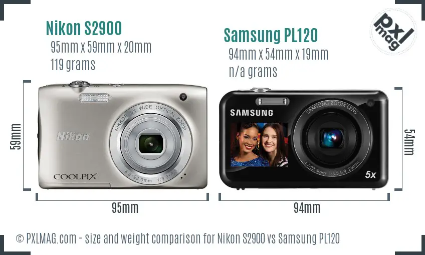 Nikon S2900 vs Samsung PL120 size comparison