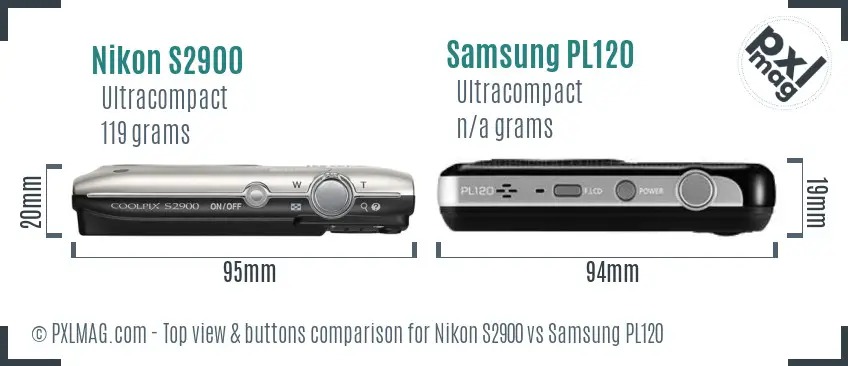 Nikon S2900 vs Samsung PL120 top view buttons comparison