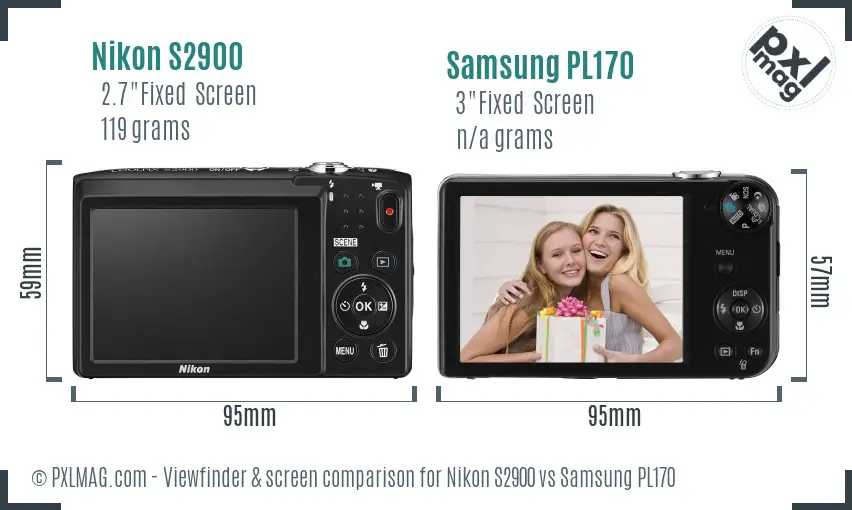 Nikon S2900 vs Samsung PL170 Screen and Viewfinder comparison