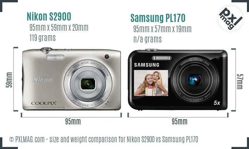 Nikon S2900 vs Samsung PL170 size comparison