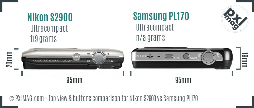 Nikon S2900 vs Samsung PL170 top view buttons comparison